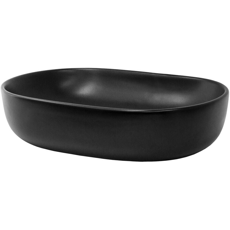 ML-Design Lavabo en Céramique Noir 600x425x145 cm, Design Ovale, Vasque à Poser Moderne, Lavabo de Comptoir Élégant, Lavabo avec Trou d'Évacuation,