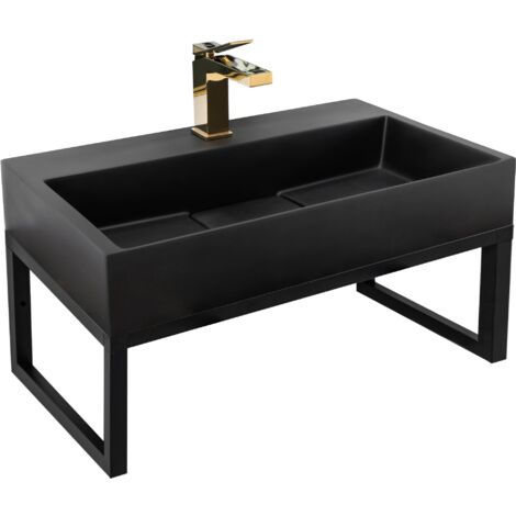 VASQUE EN CONGLOMÉRAT GOYA BLACK MAT 60CM + SUPPORT