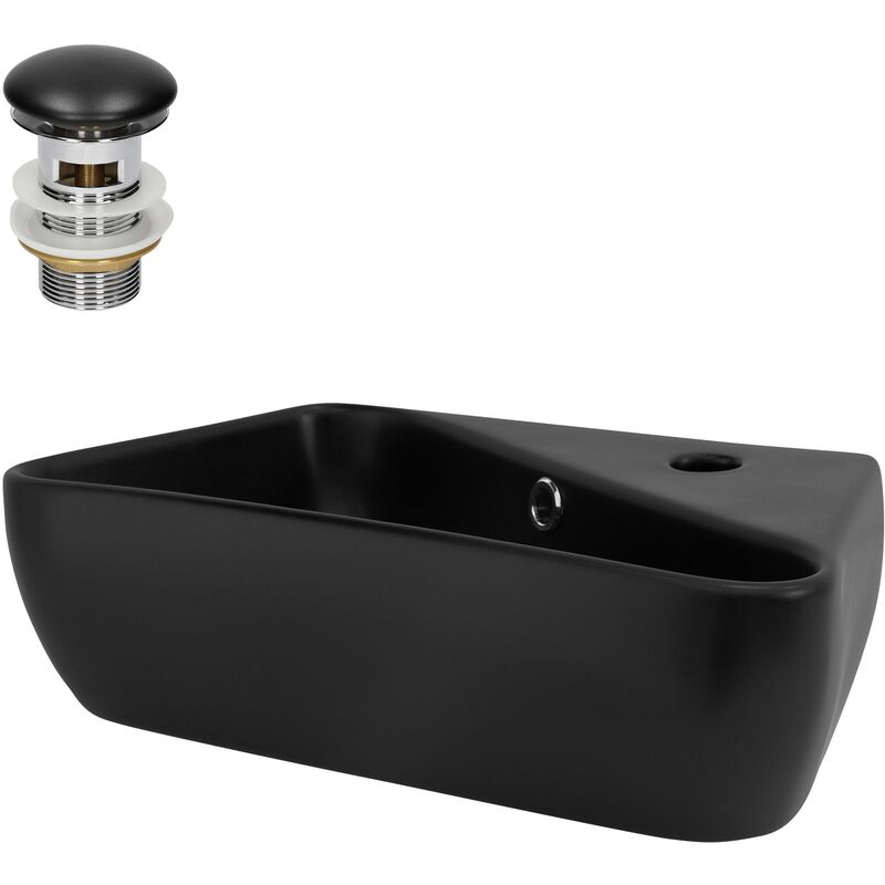 Luxebath - ML-Design Lavabo en Céramique, Noir, 45x27x13 cm, Anguleux, Garniture de Vidage 1 1/4', Montage Mural/Á Poser, Vasque Moderne, Trou pour Luxebath - ML-Design Lavabo en Céramique, Noir, 45x27x13 cm, Anguleux, Garniture de Vidage 1 1/4', Montage Mural/Á Poser, Vasque Moderne, Trou pour
