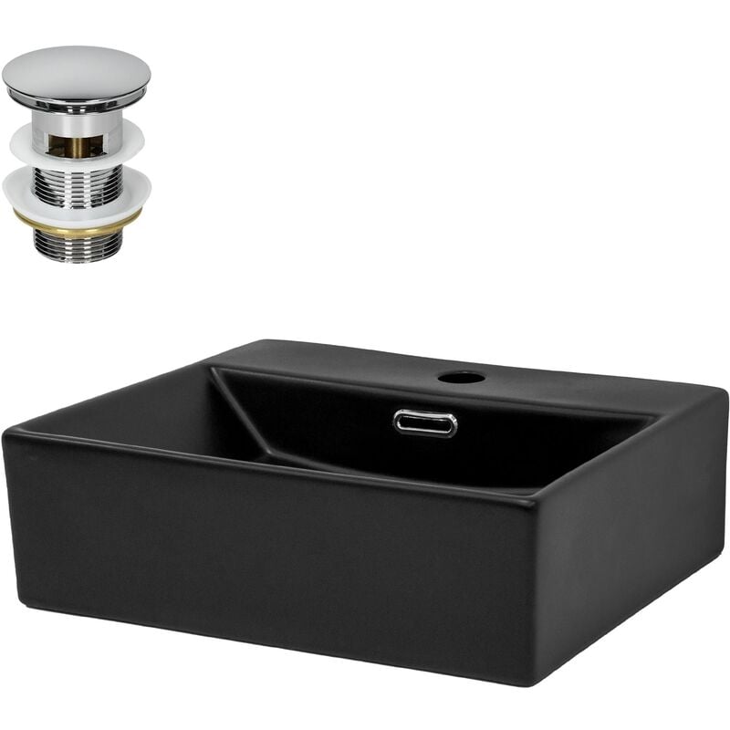 Ml-design - Lavabo en Céramique, Noir Mat, 415x365x130 mm, Rectangulaire, Garniture de Vidage, Vasque à Poser, Design Moderne, Lavabo à Main, Lavabo