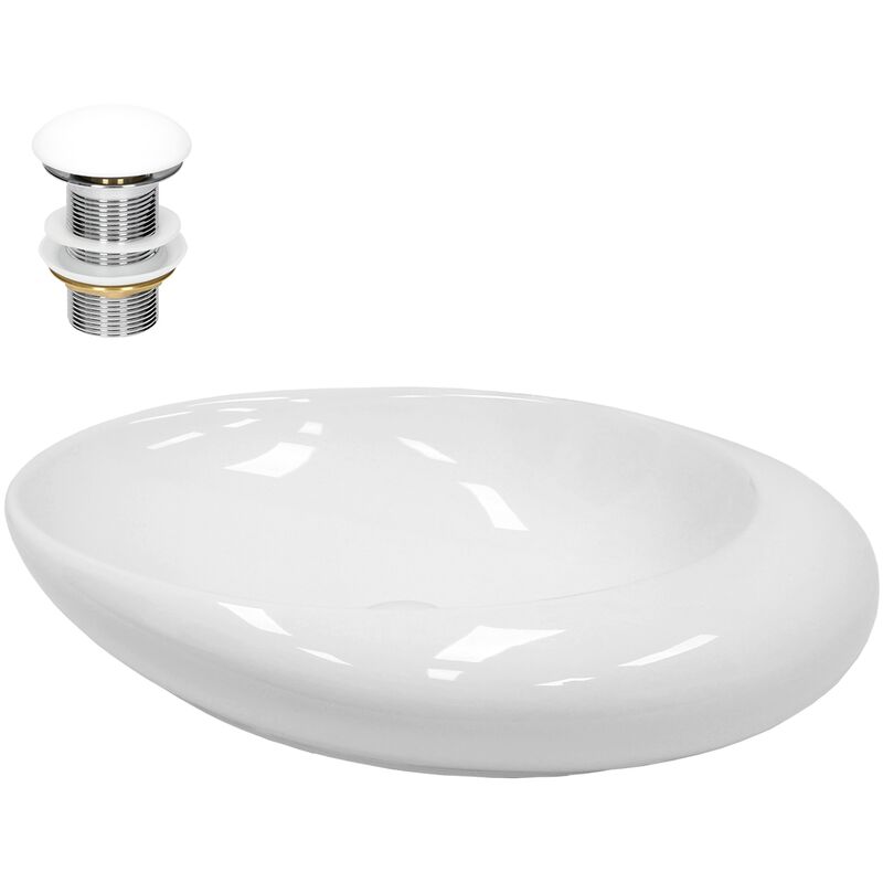 Luxebath - ecd Germany Lavabo en Céramique, 585 x 375 x 145 mm, Blanc, avec Garniture de Vidage 1 1/4, pour Lavabo sans Trop-Plein, Vasque à Poser, Luxebath - ecd Germany Lavabo en Céramique, 585 x 375 x 145 mm, Blanc, avec Garniture de Vidage 1 1/4, pour Lavabo sans Trop-Plein, Vasque à Poser,