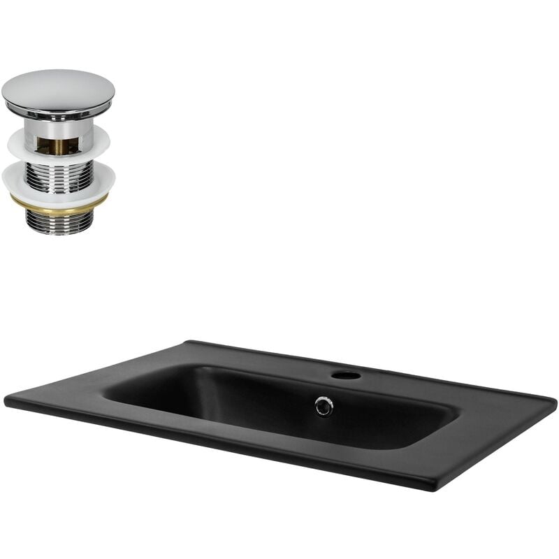 Ml-design - Lavabo en Céramique, Noir Mat, 61x16,5x46 cm, Rectangulaire, Garniture de Vidage, Vasque à Encastrer, Design Moderne, Lavabo à Main,