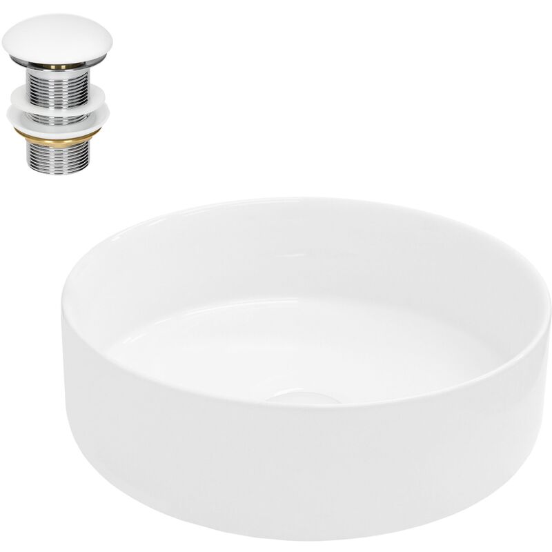 Luxebath - ecd Germany Lavabo Ronde en Céramique, ø 355 x 120 mm, Blanc, avec Garniture de Vidage 1 1/4, pour Lavabo sans Trop-Plein, Vasque à Poser, Luxebath - ecd Germany Lavabo Ronde en Céramique, ø 355 x 120 mm, Blanc, avec Garniture de Vidage 1 1/4, pour Lavabo sans Trop-Plein, Vasque à Poser,