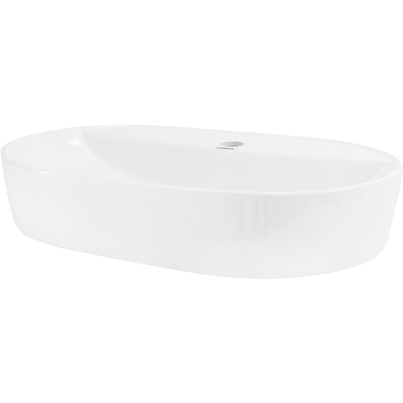 ML-Design Lavabo en Céramique Blanc Brillant 60 x 40 x 12 cm, Ovale, Vasque à Poser sur Table de Toilette, Lave-Mains pour la Salle de Bains / wc