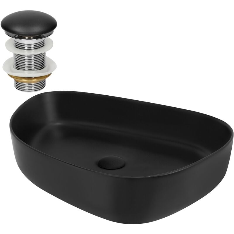 Ml-design - Lavabo en Céramique, Noir, 55x42x14 cm, Forme Ovale, Garniture de Vidage 1 1/4', Vasque á Poser, Design Moderne, Lavabo à Main, Lavabo de