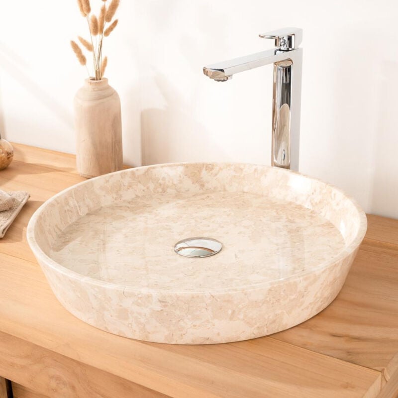 Vasque en marbre à poser salle de bain Malo 45 cm creme