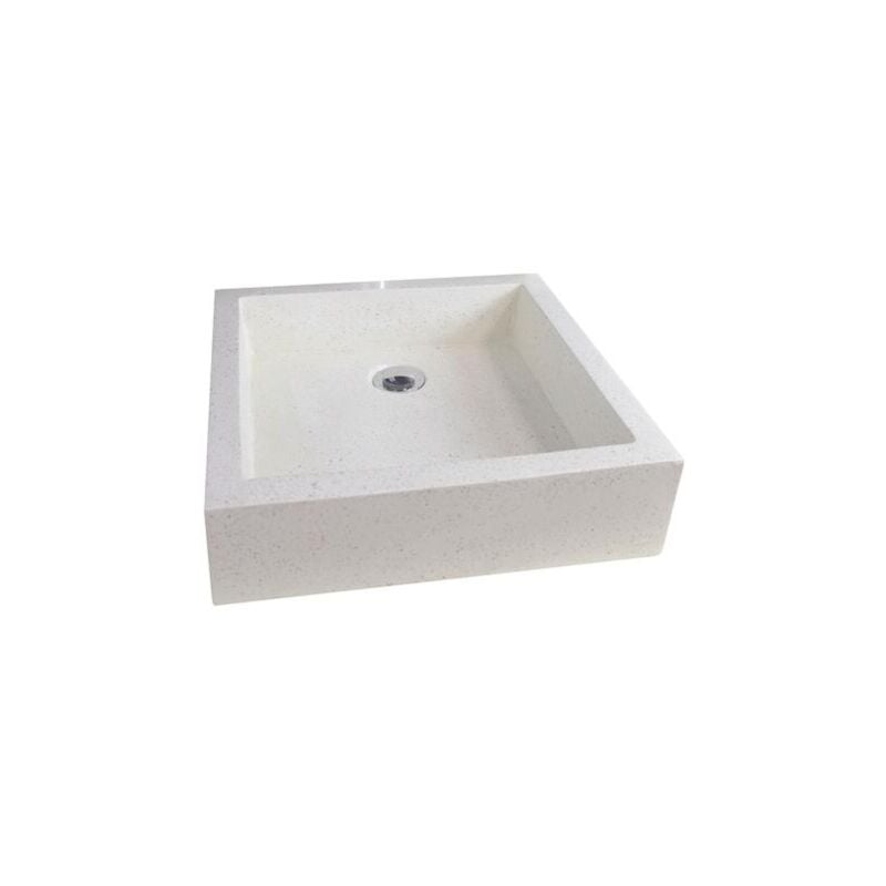Ondee - Vasque carrée à poser timbre - Crème - 40cm - Terrazzo - Sans trop plein