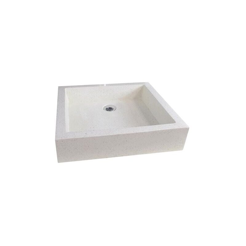 Vasque rectangle à poser TIMBRE - Crème - 60x40cm - Terrazzo - Sans trop plein