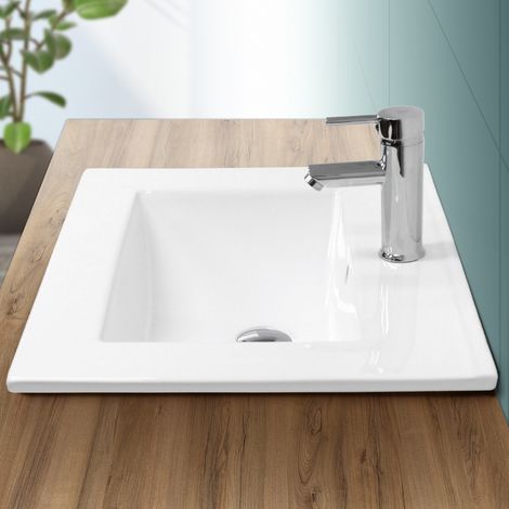 Vasque encastré lavabo évier salle de bain en céramique blanc 610 x 465 x 175 mm