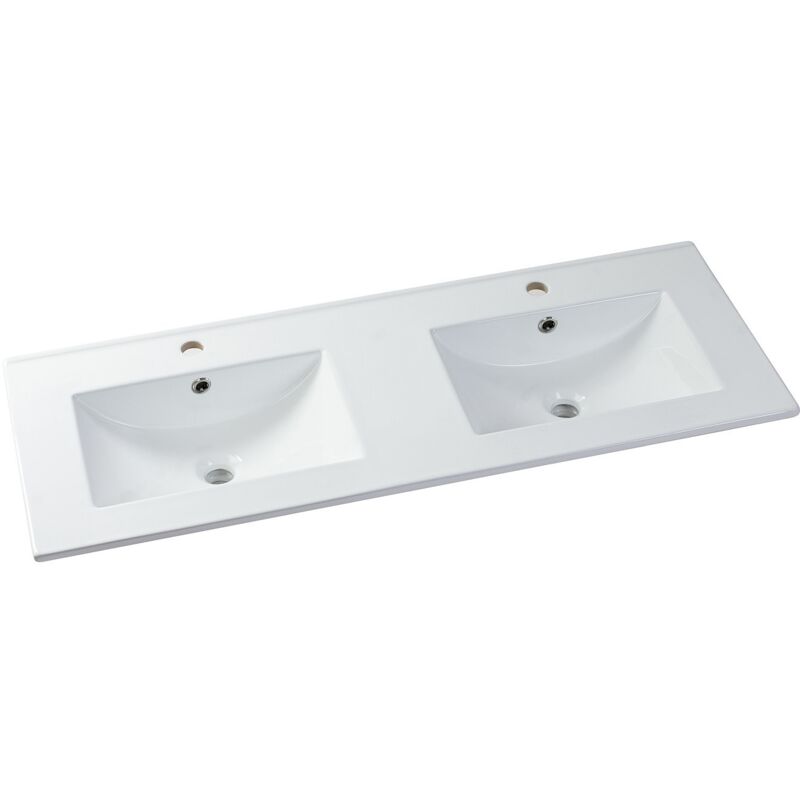Vente-Unique – Vasque à encastrer blanche en céramique 122 x 46,5 cm – Finition brillante – Compatible meubles 120 cm – Épaisseur 18 mm