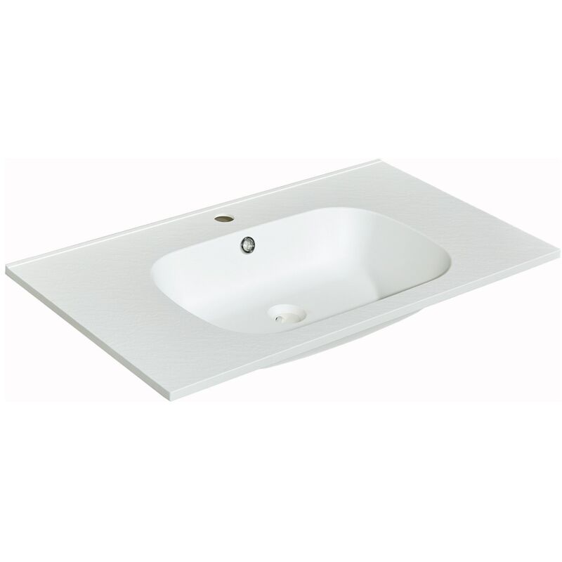 Einbauwaschbecken aus Kunstharz in Stein-Optik - L80 x B46 cm - Weiß - OKIWA