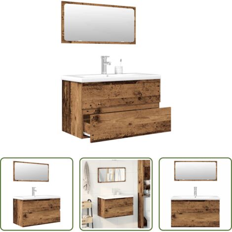 Vasque intégrée -  Ensemble de meubles salle de bain 3 pcs bois d'ingénierie