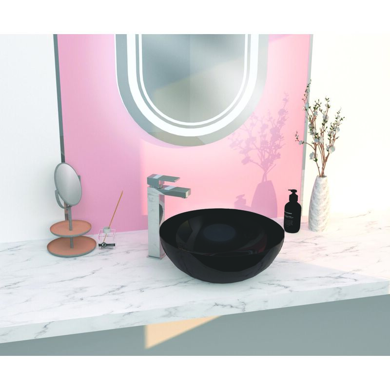 Ondee - Vasque ronde à poser vitoria - Céramique noire - 42cm - Sans trop plein