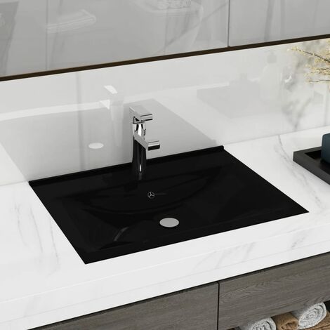 Vasque Lavabo à poser | Lavabo salle de bain | en céramique noir perçage pour la robinetterie 60x46cm