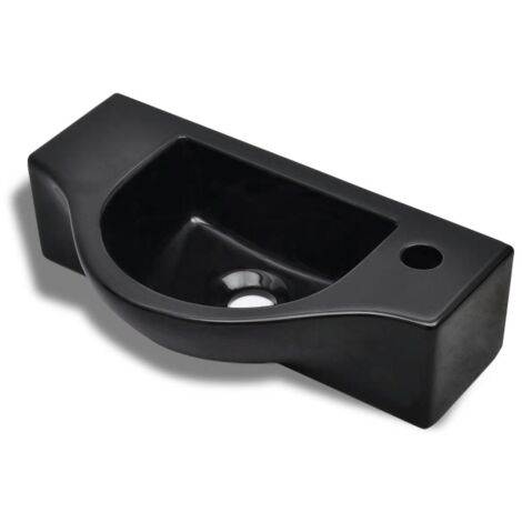 Vasque lavabo à trou pour robinet céramique pour salle de bain 45 cm noir0 20002506