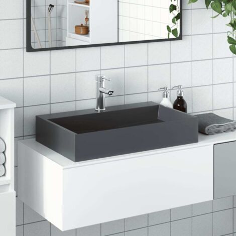 Vasque-Lavabo de salle de bain 60x38x11 cm fonte minérale/marbre anthracite 833674