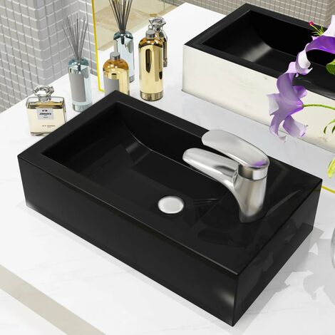 Vasque  Lavabo Lave-Mains Évier avec trou de robinet Céramique Noir 46 x 25,5 x 12 cm