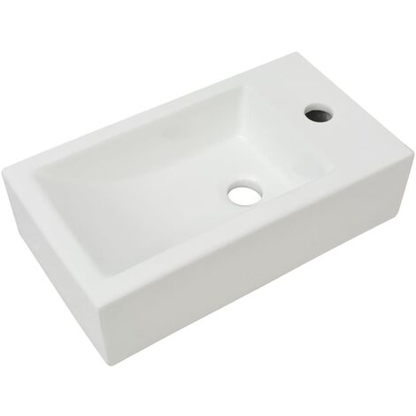 Vasque lavabo salle de bain + trou de robinet 46 x 25,5 cm céramique blanc