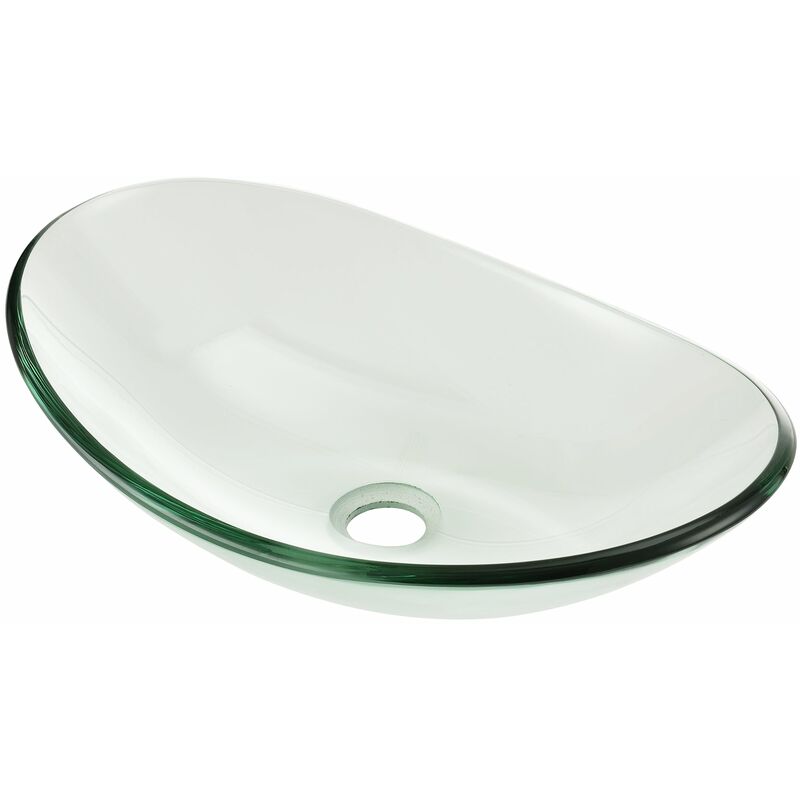 Vasque lavabo verre trempé 47 x 31 cm ovale voile