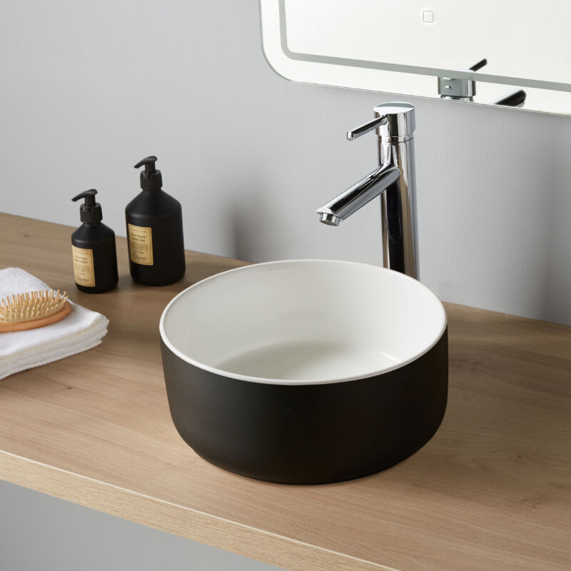 Godart - Vasque lave mains Jany ø25 cm - Noir et blanc - Faible diamètre - Rebords fins