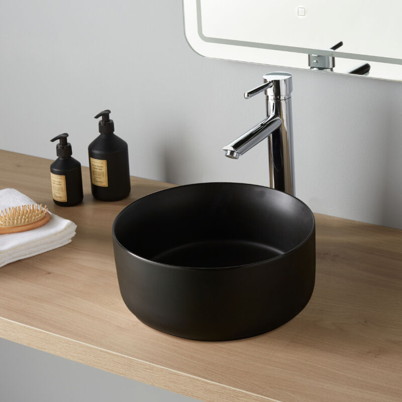 Godart - Vasque lave mains Jany ø25 cm - Noir mat - Faible diamètre - Rebords fins