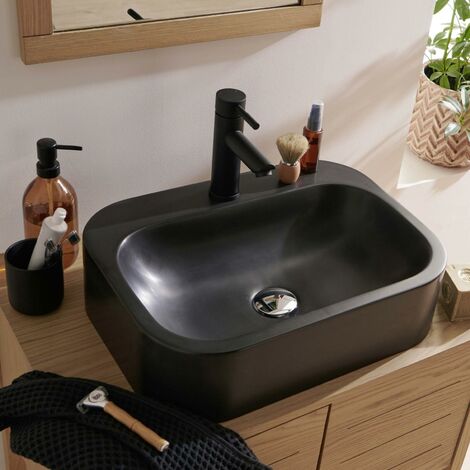 MOB-IN Vasque ovale à poser en résine noire 50 x 37 cm ITO