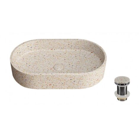 Vasque ovale beige LINUS à poser 60x35x12 cm en pierre