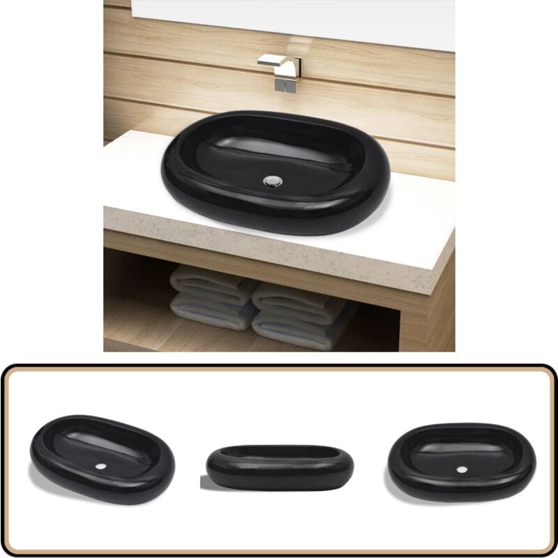 Vidaxl - Vasque ovale céramique Noir pour salle de bain - Lavabo Ovale - Lavabo Céramique Noir - Meuble Salle De Bain - Évier Salle De Bain