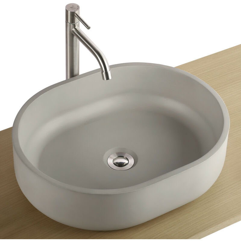 Mob-in - Vasque ovale grise à poser en béton 48 x 38 cm line