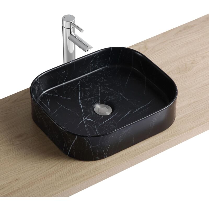 Vasque rectangulaire à poser en céramique imitation marbre noir 45 x 38 cm NAYA