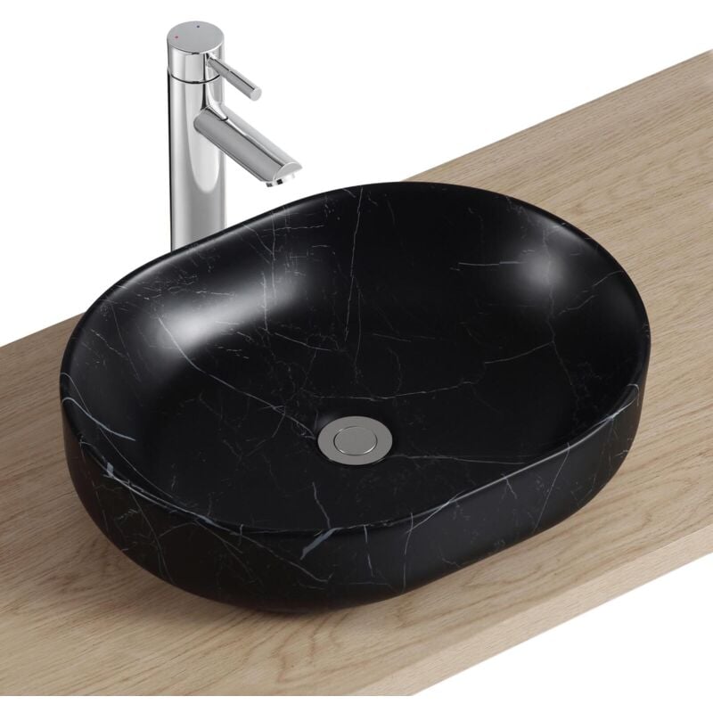 Mob-in - Vasque imitation marbre en céramique 37 x 48 cm diane Noire