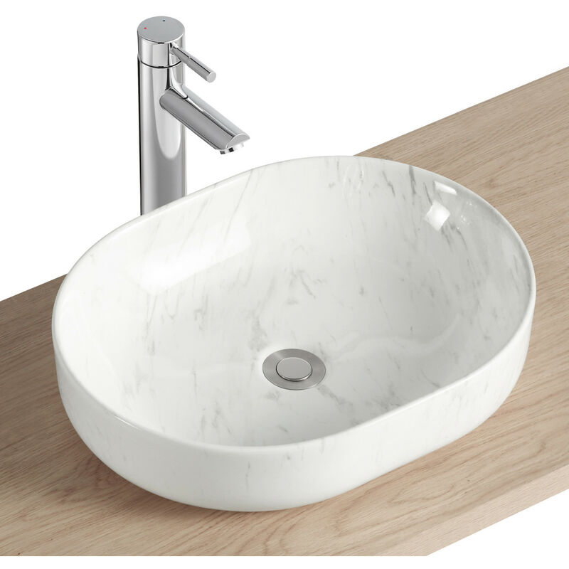 Mob-in - Vasque imitation marbre en céramique 37 x 48 cm diane Blanche