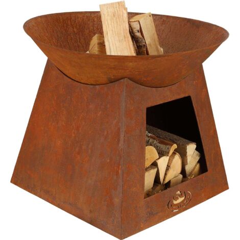 Vasque porte bûches en métal 60 cm - Rouille