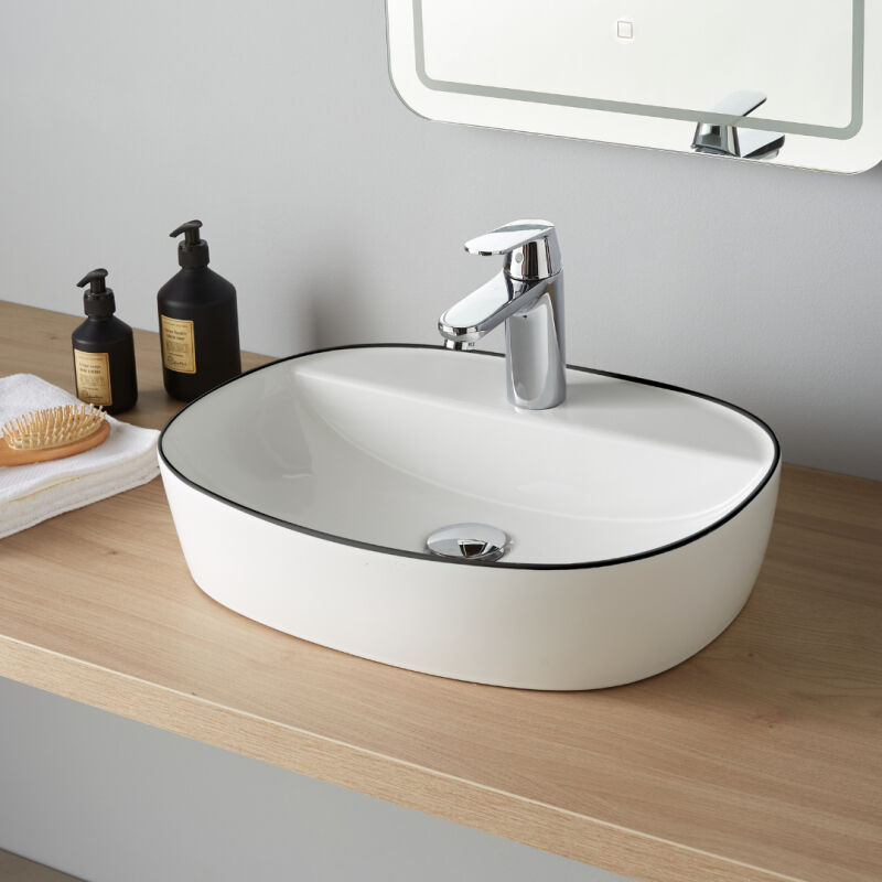 Vasque à poser avec liseré noir 50x38 cm - tyfany