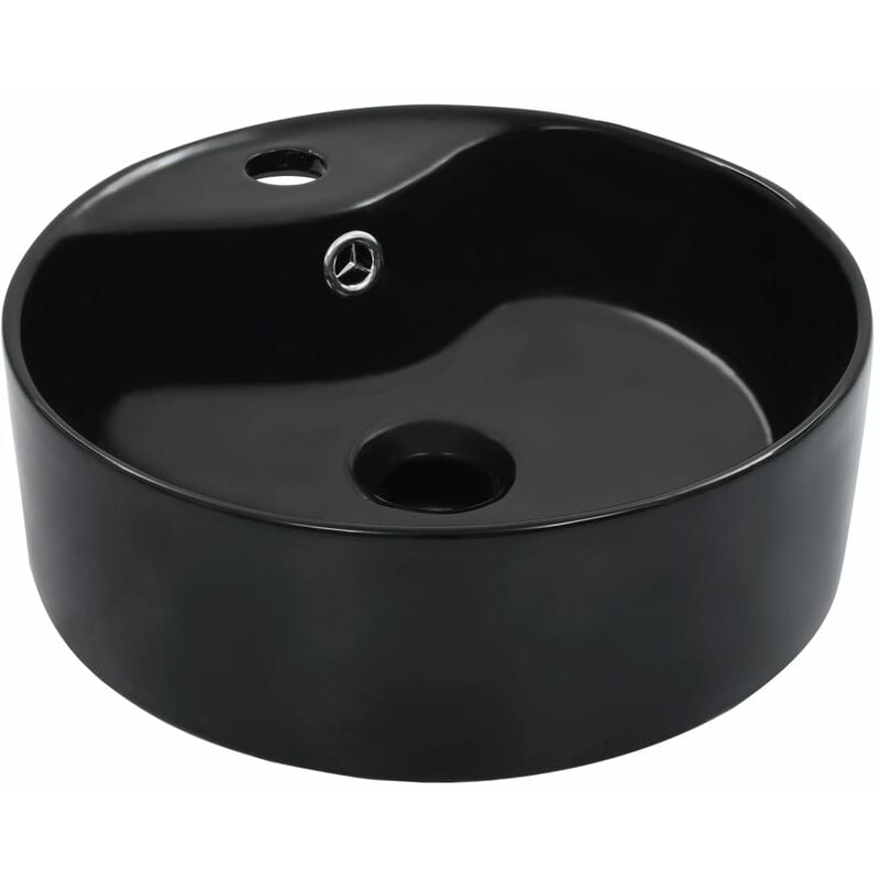 Vasque à poser avec trop-plein Lavabo à poser pour salle de bain - 36x13 cm Céramique Noir BV251623