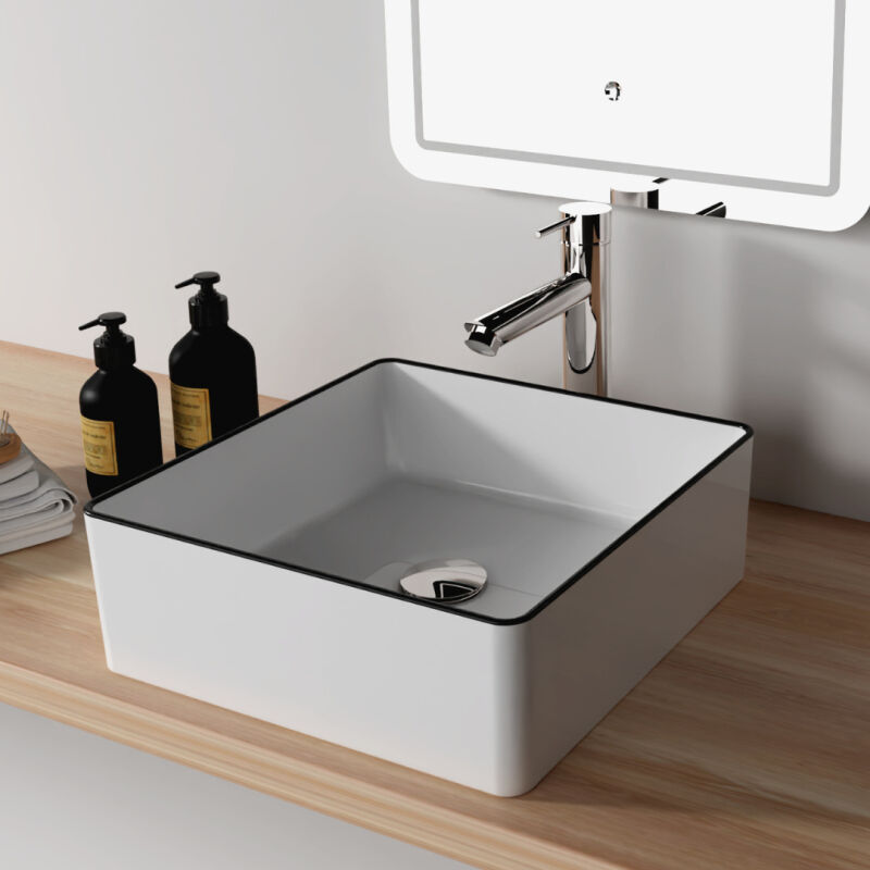 Vasque à poser carrée avec liseré noir - 38.5x38.5cm - cadia