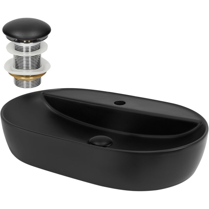 Ml-design - Lavabo en Céramique, Noir, 60x40x12 cm, Forme Ovale, Garniture de Vidage 1 1/4', Vasque á Poser, Design Moderne, Lavabo à Main, Lavabo de