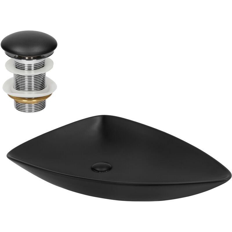 Ml-design - Lavabo en Céramique, Noir, 69x46x13 cm, Forme Triangulaire, Garniture de Vidage 1 1/4', Vasque á Poser, Design Moderne, Lavabo à Main,