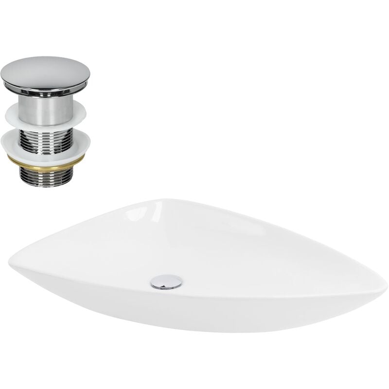 Ml-design - Lavabo en Céramique, Blanc, 69x46x13 cm, Forme Triangulaire, Garniture de Vidage, Vasque á Poser, Design Moderne, Lavabo à Main, Lavabo