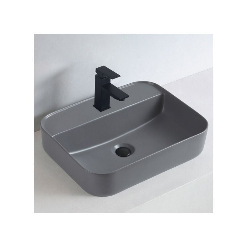 Bernstein - Vasque à poser Rectangulaire Céramique 50x40x13cm Gris mat + bonde pop-up Gris mat - KW8085 Gris mat, Avec couvercle gris mat