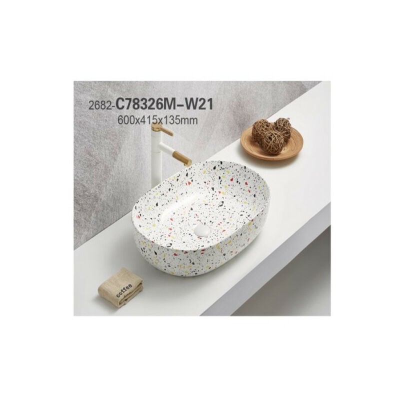 Vasque à poser imitation terrazzo mat - Multicolore - l 60 x 41 cm - Gamme Lili - Livraison gratuite