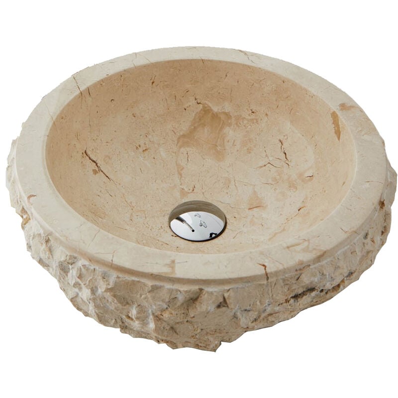 Vasque à poser / lavabo en marbre coloris beige - Diamètre 40 x Hauteur 15 cm Pegane