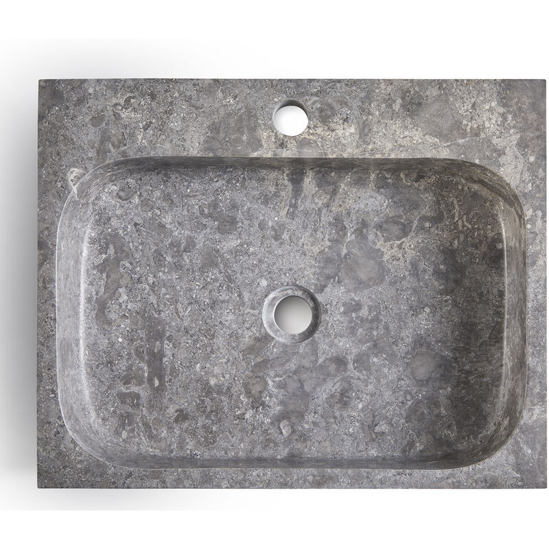 Vasque à poser / lavabo en marbre coloris gris - Longueur 52 x Hauteur 13 x Profondeur 42 cm Pegane