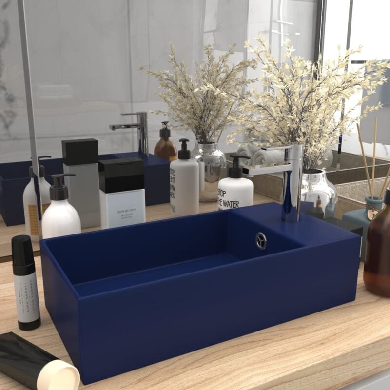 Vasque à poser Lavabo à poser pour salle de bain - avec trop-plein Céramique Bleu foncé BV869999 Bonnevie