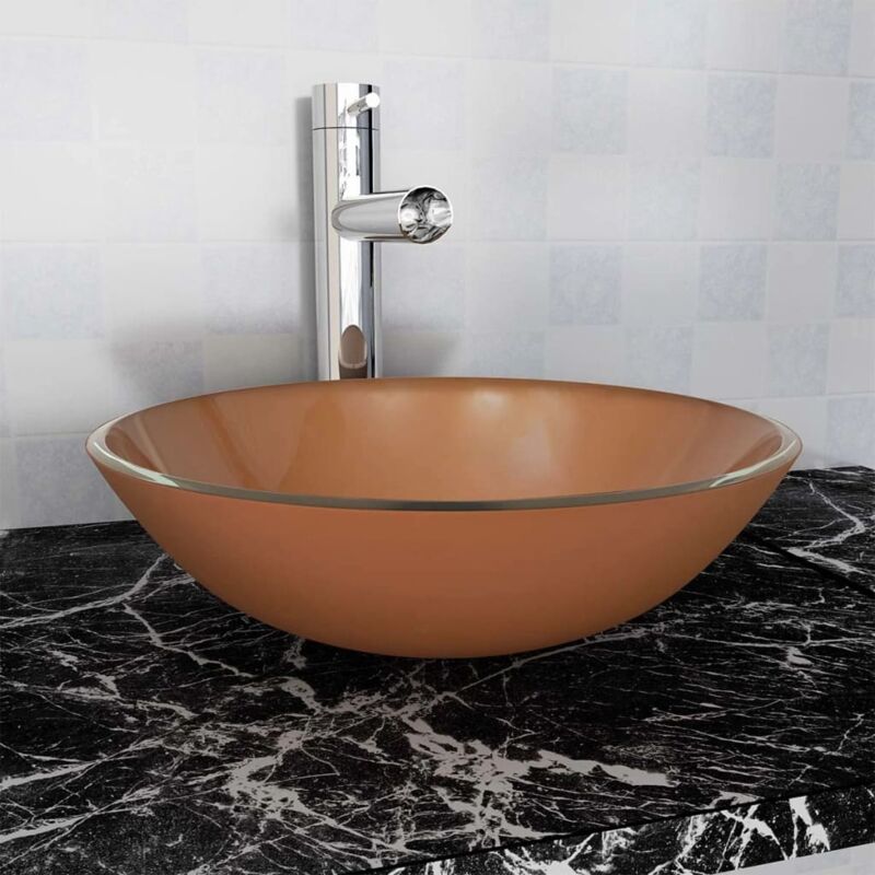 Vasque à poser Lavabo à poser pour salle de bain - Verre trempé 42 cm Marron BV530609 Bonnevie