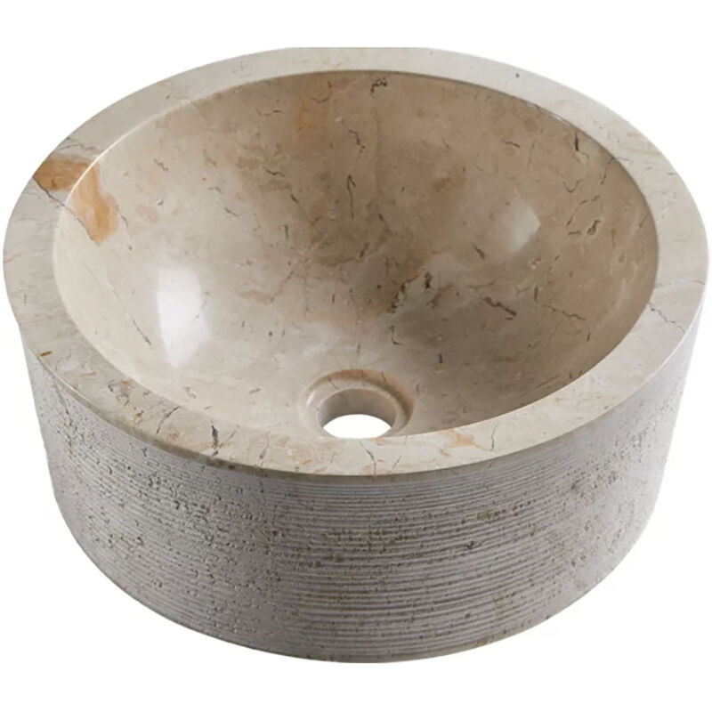 Vasque à poser / lavabo rond en marbre coloris beige - Diamètre 40 x Hauteur 15 cm Pegane
