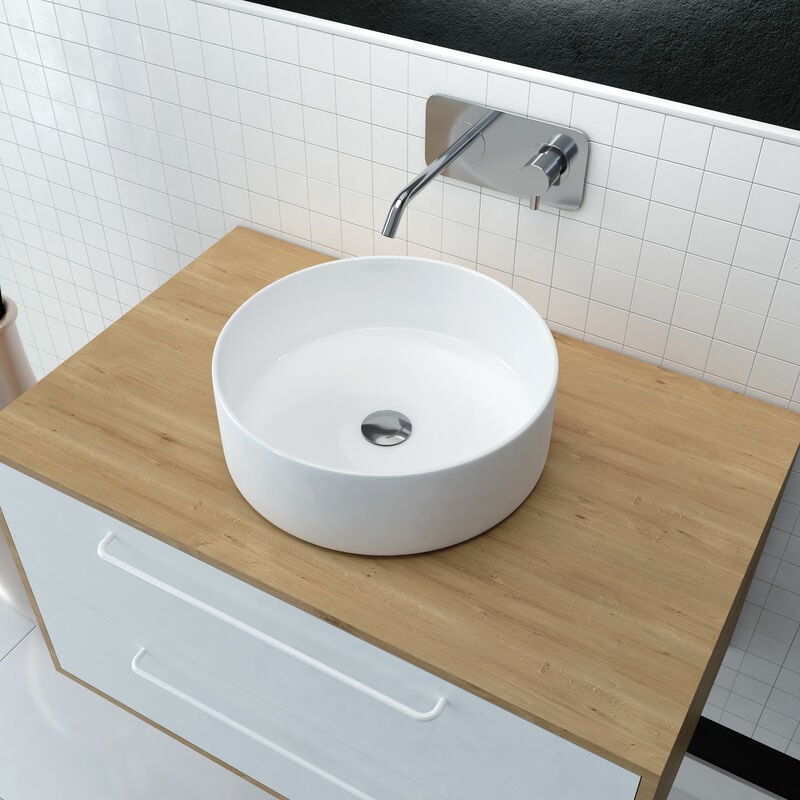 Aurlane - Vasque à poser ronde en céramique - diamètre 36cm - hauteur 11.5cm - pop round