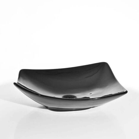 Vasque pour salle de bain Asymétrique - Céramique Noir Brillant - 49x38 cm - Feuille