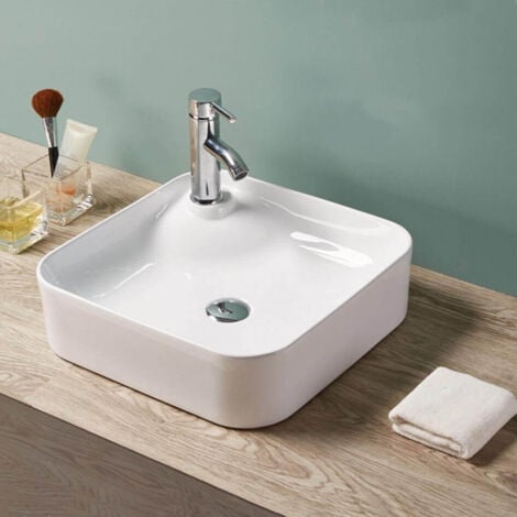 Vasque pour salle de bain Carrée - Céramique Blanc Brillant - 43x43 cm - Urban
