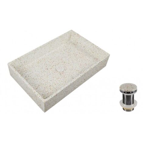Vasque rectangulaire beige DION à poser 60x39x12 cm en pierre